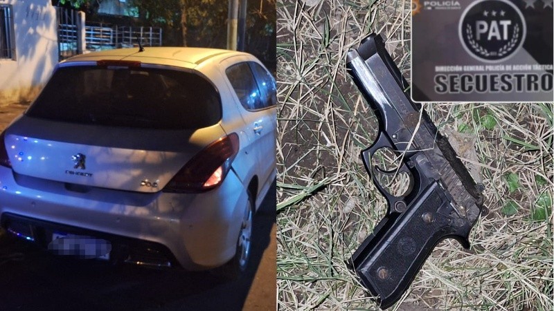 Persecución en zona sur terminó con cuatro detenidos y el hallazgo de un arma y un auto robado