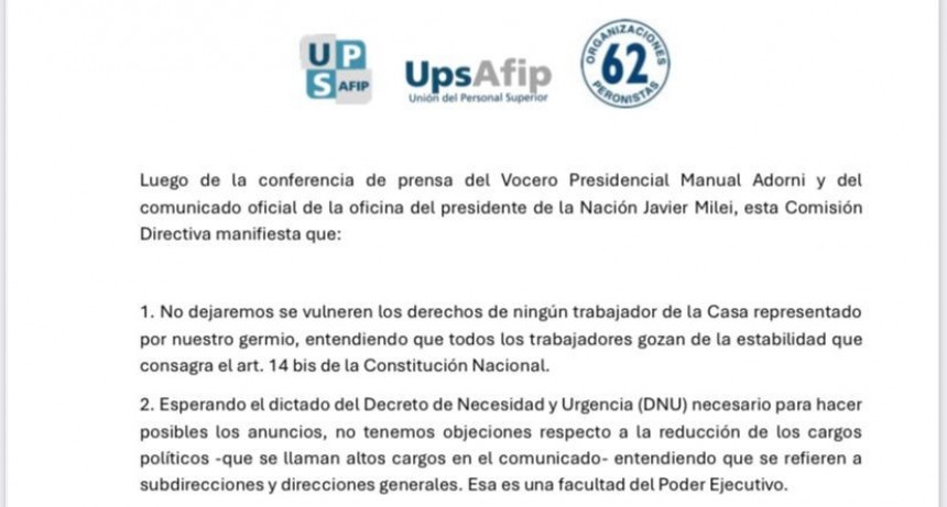 La reacción de UPSAFIP al cierre del organismo