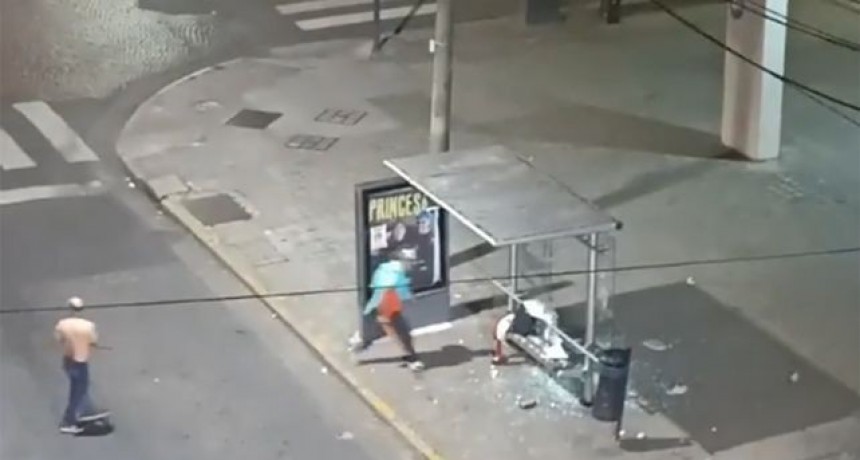 Pelea entre cuidacoches termina con una parada de colectivos destrozada y dos detenidos